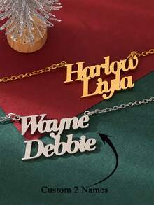 1 Chiếc Vòng Cổ 2 Tên Tùy Chỉnh Vòng Cổ Thép Không Gỉ Cá Nhân Hóa Vòng Cổ Tên Đôi Đơn Giản Quà Tặng Sinh Nhật Quà Kỷ Niệm Cho Cặp Đôi Trang Trí Tiệc Ngày Lễ Tình Nhân Trang Phục Hàng Ngày - Bạc - Xem 4