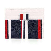 Thom Browne Three Stripe Tab Striped Single Card Wallet Navy White - White - View 1