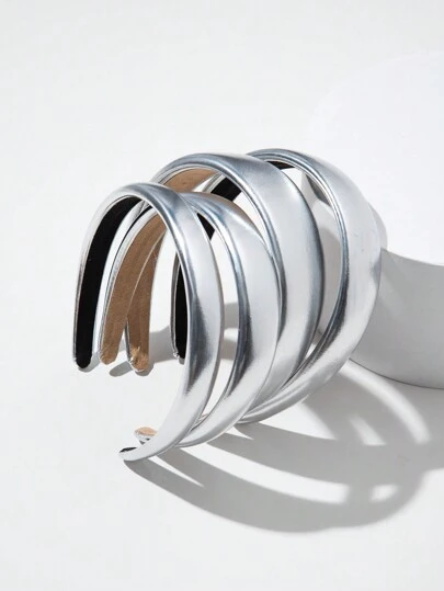 1件装纯银色优雅PU皮革发箍，适合日常佩戴，可作发带、发箍、头饰、发饰、头饰等，夏季、假日、旅行皆宜。