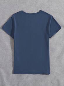 Camiseta personalizada para mujer - Agrega tu propio texto e imagen (foto familiar/selfie/foto de mascota/foto de amigos) para diseñar tu camiseta gráfica personalizada, foto de bebé/pareja/familia/mascota personalizada, camiseta personalizada para mujer - personaliza la cómoda camiseta de mascota, camiseta de mascota personalizada, camiseta para mujer - foto de mascota linda, impresión de foto de mascota, impresión personalizada - Azul Marino - Ver 4