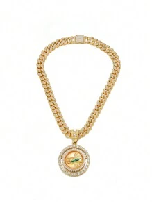Hip Hop Men Rhinestone-Encrusted Religious St. Jude Necklace Personality Splice St. Jude Bracelet With Ring Rapper Suit