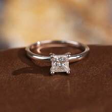 1入1ct閃耀莫桑石公主方形鉑金925純銀矩形戒指，高品質和時尚設計，適合婚禮、訂婚、情人節、母親節和萬聖節。附帶莫桑石證明和精美禮盒。 - 銀色 - 查看 5