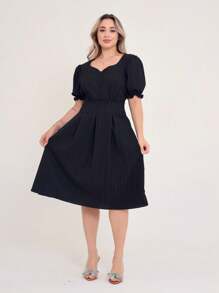 Luxury Duna Wave Short Dress With Button Short Sleeves - màu đen - Xem 1