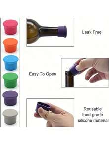 1 个可重复使用的硅胶酒塞，更换软木塞，密封酒瓶，可重复使用的啤酒瓶盖，葡萄酒保鲜器，易于清洁，防泄漏葡萄酒瓶盖固定器密封啤酒饮料香槟瓶盖酒吧配件、瓶子配件、家居装饰、圣诞礼物、杯子配件、送给朋友的礼物、送给家人的礼物、圣诞派对。 - 彩色 - 查看 4