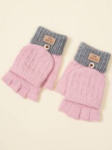 1双情侣针织半指手套，简约设计户外防寒保暖翻盖露指手套，秋冬 - 手套 - 查看 13