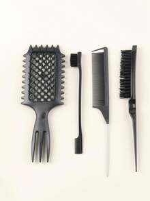 4pcs Styling Hair Brush Set, Hollow Out Comb, Teasing Brush, Rat Tail Comb & Edge Control -, Fragrance-Free, Ideal For All Hair Types - Multicolor - View 7