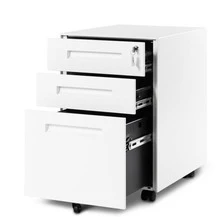3 Drawer Steel Metal Filing Cabinet With Embedded Handle And Lock (Black) - White + Metal - View 5
