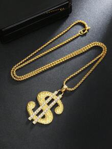 1 Stück übertriebener europäischer & amerikanischer Modeschmuck Dollarsymbol Anhänger Halskette, Hip-Hop vergoldeter Dollarsymbol Anhänger, Edelstahl Pullover Kette, Geburtstags-/Feiertagsgeschenk, Unisex Freizeitbekleidung