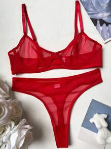 Leopard Print Stripe Lingerie Sexy Ladies See Through Erotic Romantic Bra Set - Red - View 13