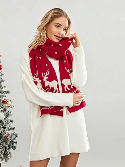 1 chiếc khăn choàng cổ mùa đông mềm mại họa tiết hươu cashmere Giáng sinh dành cho nữ, nhẹ và êm, phụ kiện quấn du lịch dành cho nữ