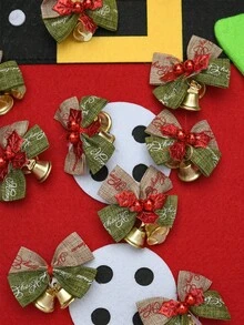 10 件圣诞蝴蝶结铃铛布挂饰，蝴蝶结圣诞树装饰微型铃铛吊坠，商场节日道具 - 彩色 - 查看 6