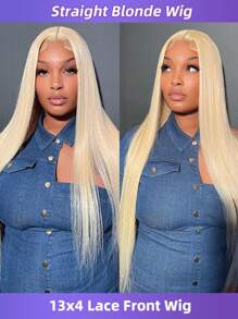13x4 613 Cabelo Liso Lace Front Peruca Pré-Plucked Perucas de Cabelo Humano 20-28 Polegadas Cabelo Loiro Transparente Lace Frontal 150% Densidade Perucas de Cabelo Liso para Mulheres 613 Cor