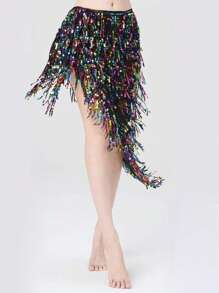 1pc Boho Belly Dance Waist Chain Tassel Waist Wrap Skirt, Dancer Waist Belt Sequin Waistband, Suitable For Festival Dance Performances Summer