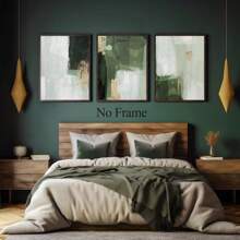 Set Optional Frame - Green And Gold Abstract Wall Art Green Abstract Picture Wall Decor Sage Green Abstract Painting Set Of 3 Modern Abstract Wall Art Green Geometric Art Print Modern Green Abstract Art No Frame