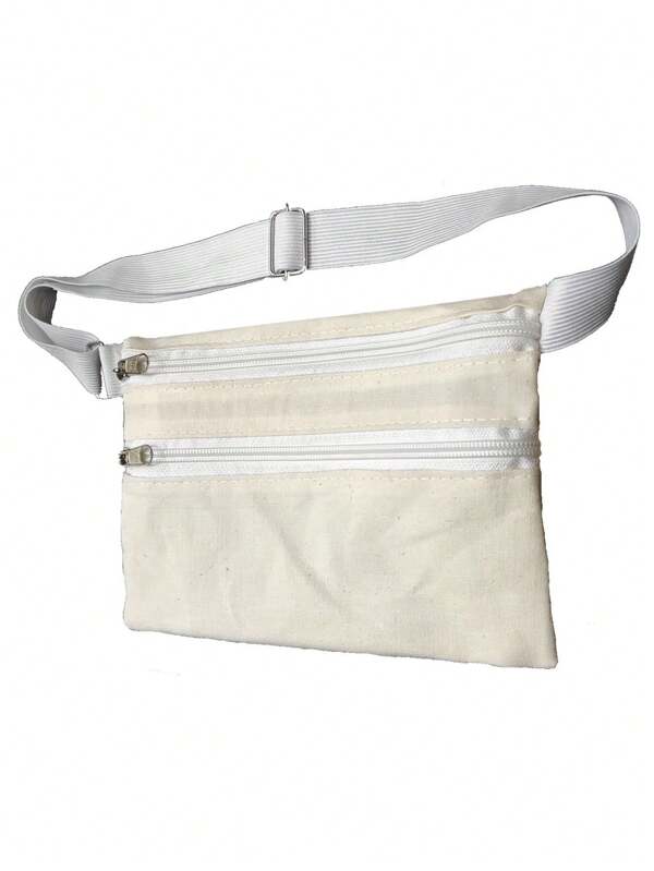 Pochete Porta Dolar Doleira Money Belt em algodão bege cinto elástico com regulagem 2 compartimentos com ziper fabricação nacional