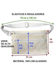 Pochete Porta Dolar Doleira Money Belt em algodão bege cinto elástico com regulagem 2 compartimentos com ziper fabricação nacional