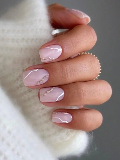 24/30 piezas Juego de uñas postizas en forma de almendra cortas con contraste nude y blanco, incluye 1 pieza de esmalte de gel y 1 lima de uñas, reutilizable para fiestas, baile o uso diario, accesorios de cuidado de uñas