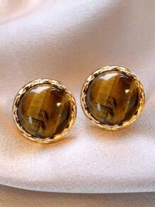 3 对复古油滴 U 型耳环，复古棕色虎眼树脂合金环状耳环，优雅时尚珠宝，适合日常佩戴，圣诞节和节日礼物 - 棕色 - 查看 3