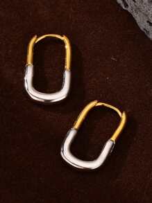1 Pair Fashionable Unique Two Tone Designer Earrings 925 Sterling Silver Fine Jewelry Chic Minimalist Geometric Light Luxury Hoop Earrings For Women Daily Wear