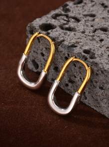 1 Pair Fashionable Unique Two Tone Designer Earrings 925 Sterling Silver Fine Jewelry Chic Minimalist Geometric Light Luxury Hoop Earrings For Women Daily Wear