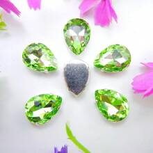 水滴形玻璃非 AB 正常颜色花式椭圆闪亮手工缝纫水晶手工缝制水钻装饰珠平背银色金爪底座带孔宝石 DIY 配件缝制宝石水钻用于装饰衣服、连衣裙、包、鞋子、胸针、耳环、手工艺品