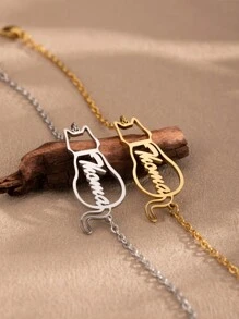 1pc Personalized Durable Elegant Cat Name Bracelet, Customized Memorial Cat Jewelry Gift For Mom, Cat Lover, Missing Cat, Christmas, Anniversary, Birthday, Bridesmaid, Party