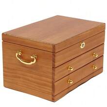 Large Wooden Jewelry Box W/ Safe Lock 3 Layers Retro Storage Organizer Gift - 木頭 - 查看 4
