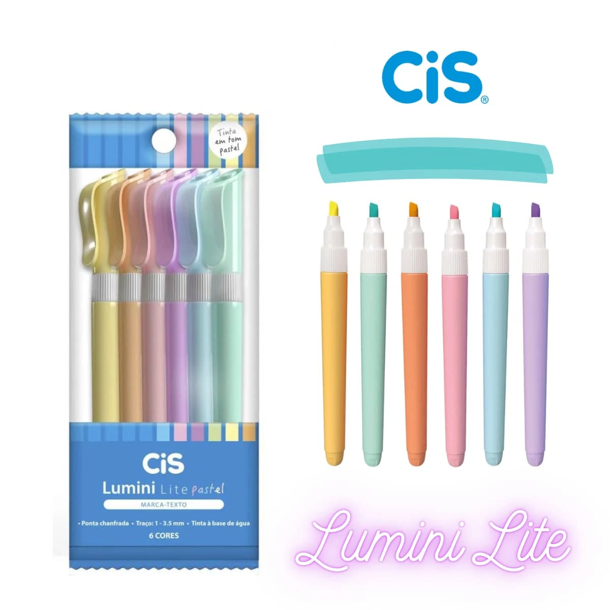 Cis Lumini Lite Pastel Highlighter Case With 6 Colors - Multicolor - View 1
