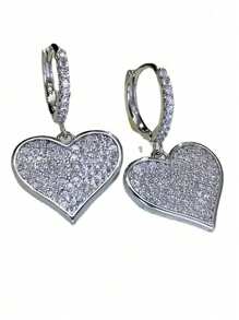 New Arrival Romantic Love Heart Earring 925 Silver Plated Earrings For Women Fashion Cubic Zirconia Jewelry - Bạc - Xem 4