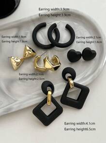 5pcs/Set Fashion Minimalist Heart Shaped Hollow Dangle Earrings Set Valentines,Mom,Mother,Mother's Day,Gift - A Style - View 9
