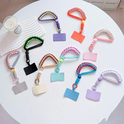 1pc Two-Color Braided Adjustable Wrist Short Lanyard Innovative Mixed Color Anti-Drop Anti-Drop Mobile Phone Lanyard Key Camera Lanyard