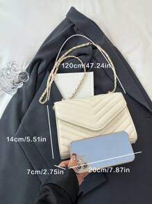 全新大容量女士单肩包、斜挎包，配有链条肩带和金属装饰，时尚休闲 - 米色 - 查看 4