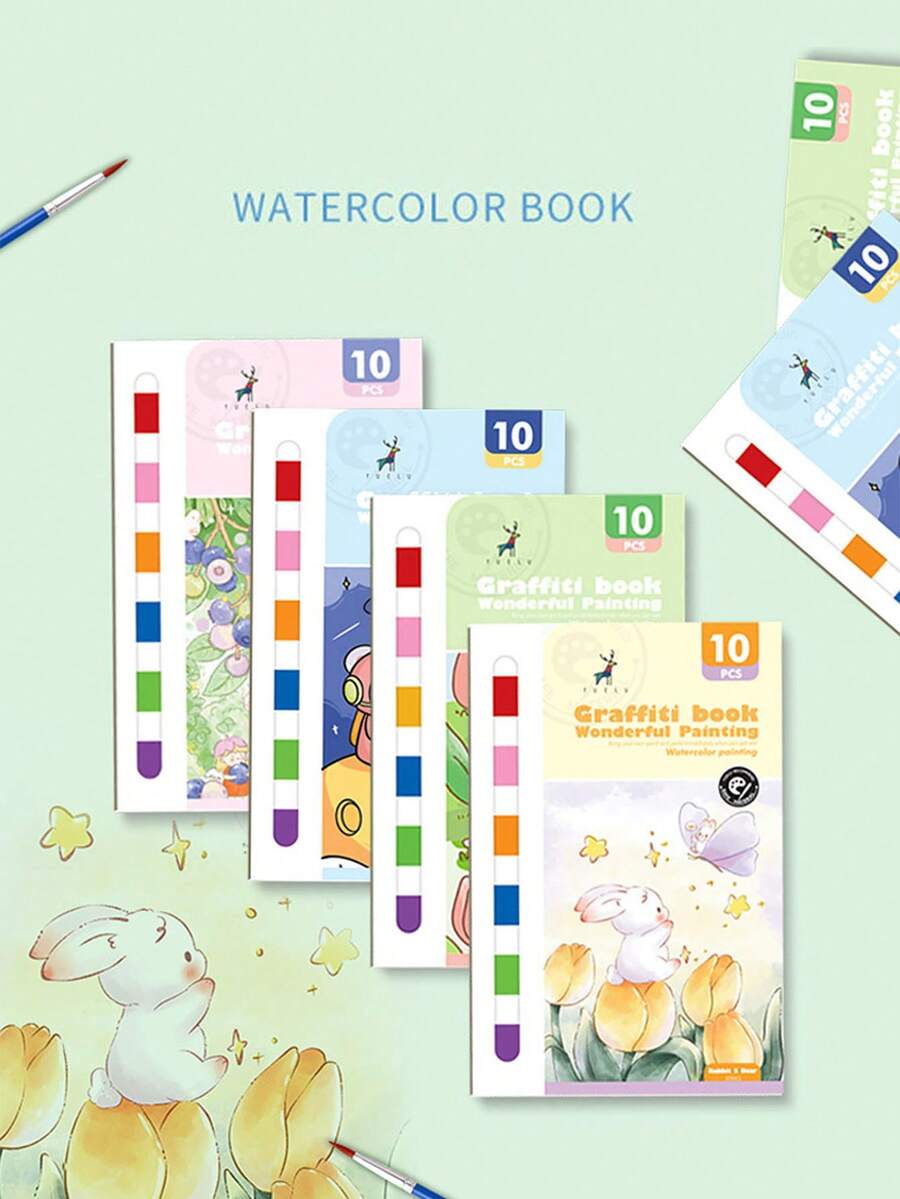 1 本含 10 张水彩画册，包括颜料和 1 支画笔，DIY 着色绘画册，适合学生艺术与手工艺