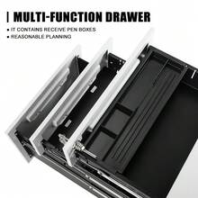 3 Drawer Steel Metal Filing Cabinet With Embedded Handle And Lock (Black) - White + Metal - View 6