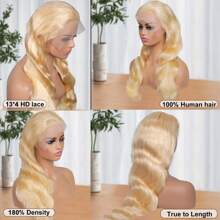 613 Lace Front Wig Human Hair 13x4 Blonde Wig Human Hair Body Wave Lace Front Wigs Human Hair 180 Density HD Transparent Lace Frontal Wigs Human Hair Pre Plucked Colored Wigs For Women - Blonde - View 5