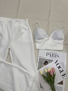 Elegant Tailored Set With Palazzo Pants And Cropped Top/DD032 - trắng - Xem 2