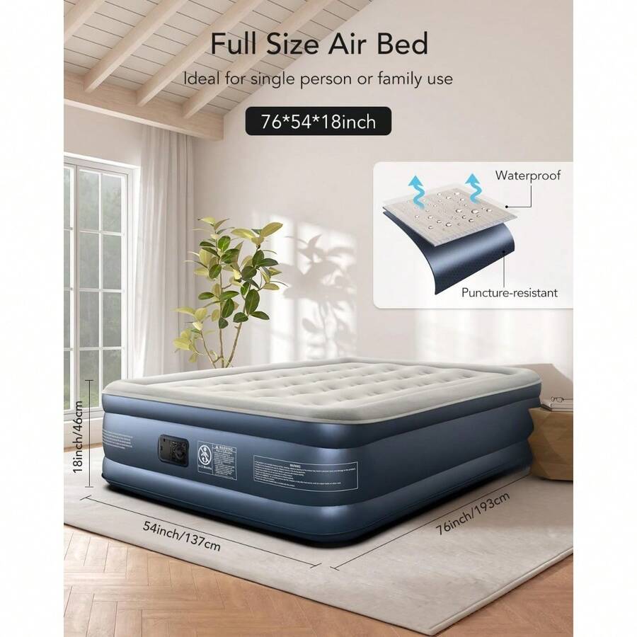 Air Mattress Full With Built In Pump, 18" Raised Comfort Blow Up