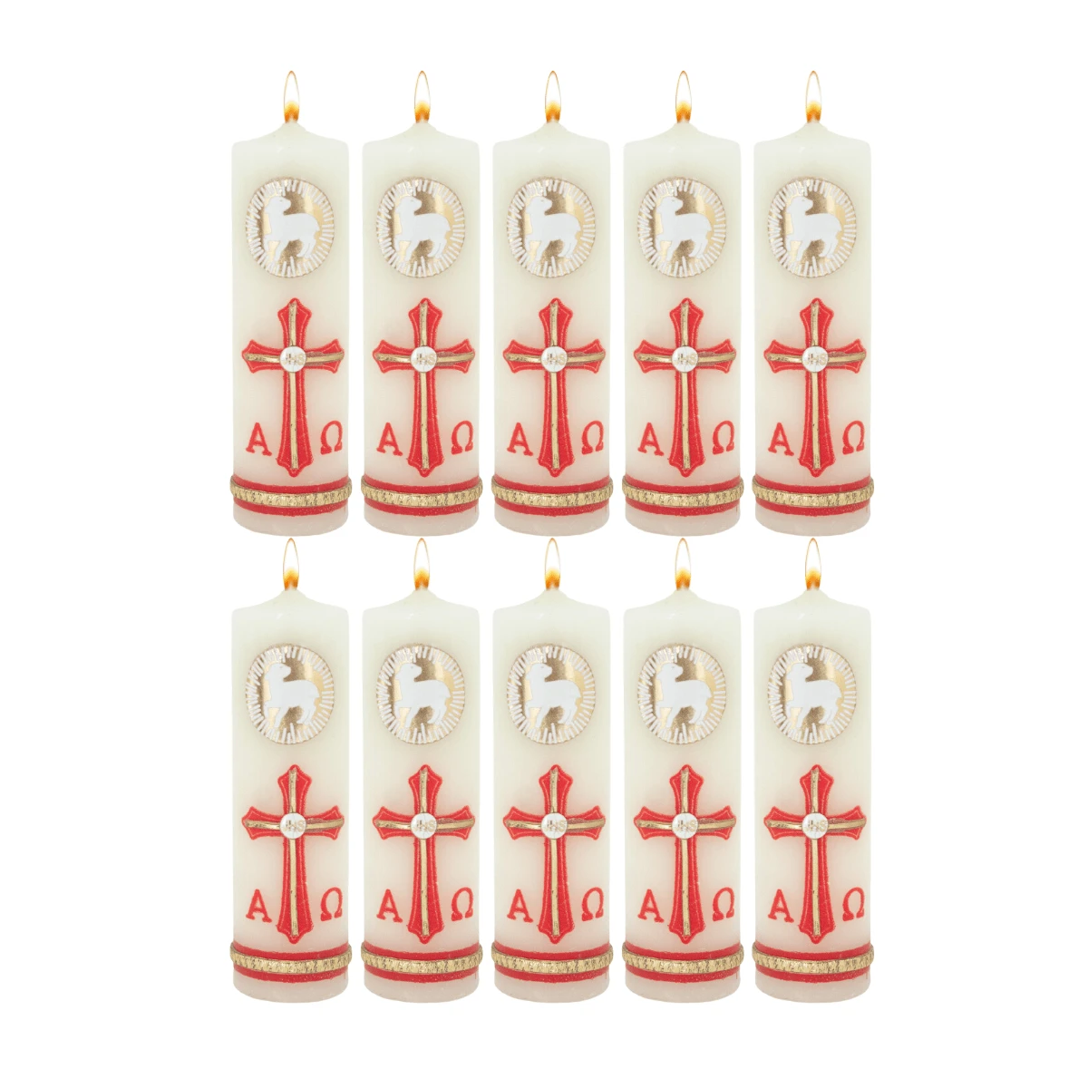 Paquete Con 10 Cirios Pascuales Decorados Incrustación De Cera Para Decoración o Recuerdos - Blanco - Ver 1