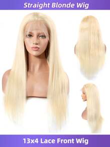 Peruca Frontal de Renda Loira de Cabelo Humano Reto 613, 13x4, Pré-Raspado, 20-28 Polegadas, Densidade de 150%, Renda Transparente, para Mulheres na Cor 613