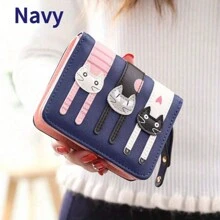 Cartoon Cute Cat Design Short Zip Closure Women Wallet, PU Leather Change Purse, Great Gift Idea For Students, Girls, Christmas - Pink Purse - Multicolor - View 10