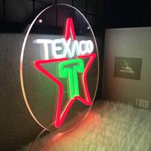 用于车库装饰的德士古霓虹灯标志、德士古汽油发动机油加油站标志灯、用于酒吧洞穴墙壁装饰的 LED 标志、个性化礼物。5V，USB 供电。 - 彩色 - 查看 2