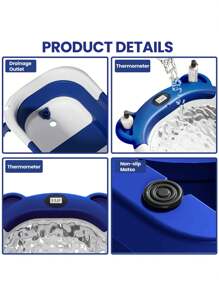 Ubravoo Bath Tub With Drain Hole, Double Foldable Toddler Bathtub With Soft Cushion Pad, Portable Travel Bathtub Built In Anti-Slip Support - Màu xanh lam - Xem 2