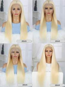 Peruca Frontal de Renda Loira de Cabelo Humano Reto 613, 13x4, Pré-Raspado, 20-28 Polegadas, Densidade de 150%, Renda Transparente, para Mulheres na Cor 613