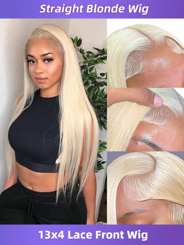 13x4 613 Cabelo Liso Lace Front Peruca Pré-Plucked Perucas de Cabelo Humano 20-28 Polegadas Cabelo Loiro Transparente Lace Frontal 150% Densidade Perucas de Cabelo Liso para Mulheres 613 Cor