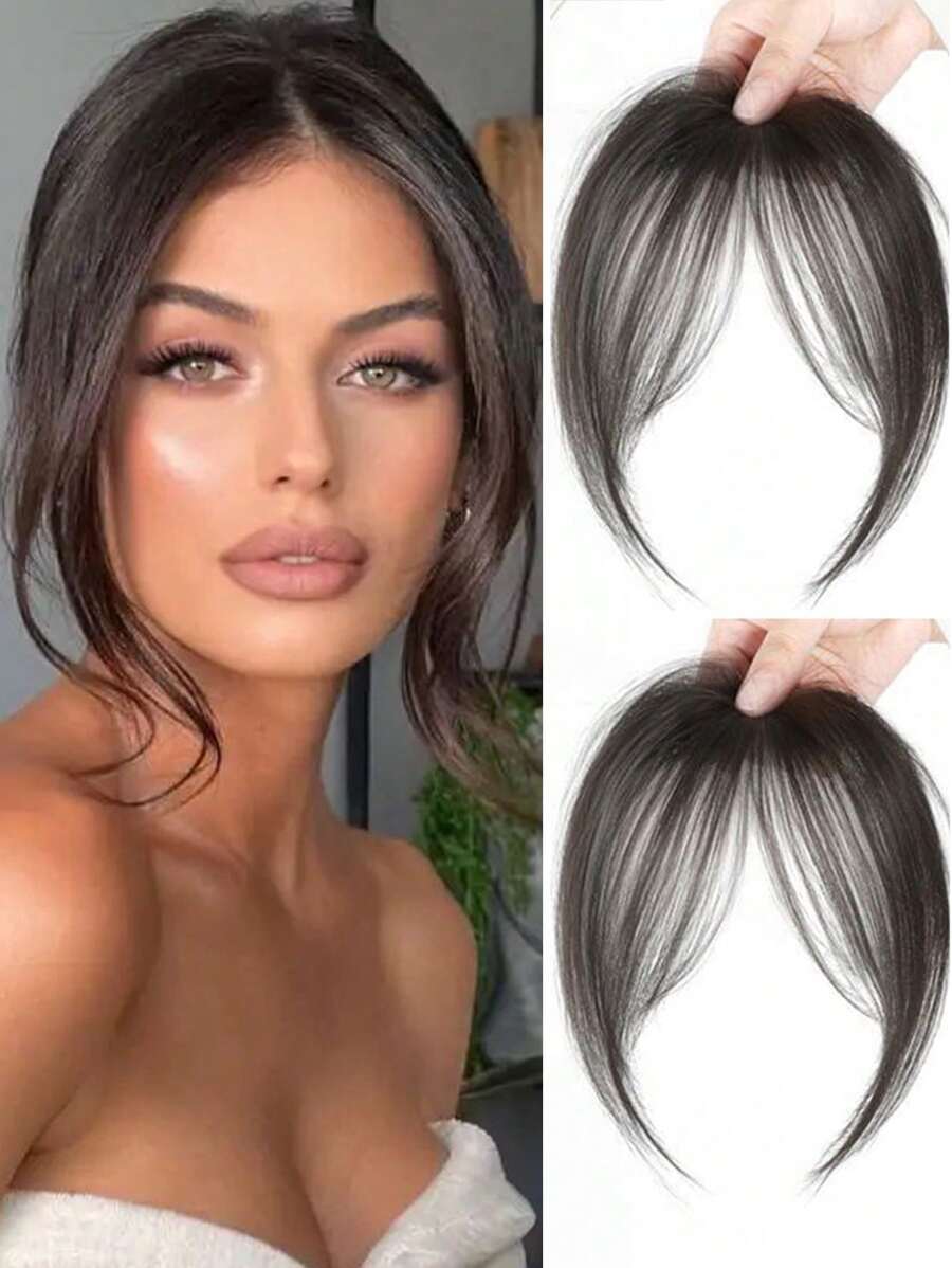 Tóc Giả Mái Tổng Hợp Cho Phụ Nữ Với Mái Tự Nhiên Mượt Mà Và Thêm Mái Lượn Sóng - Nâu đen - Xem 1