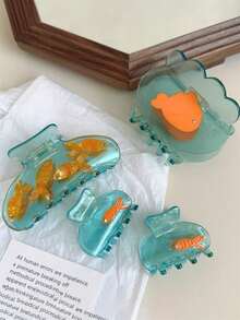 4 chiếc kẹp tóc hình con cá bằng nhựa Acetate, thiết kế hình động vật dễ thương, phụ kiện tóc thời trang - Nhiều màu - Xem 15