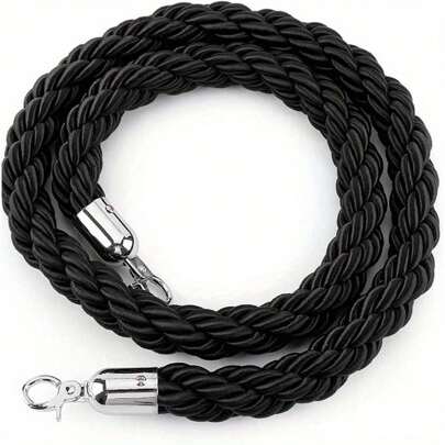 1.5M Twisted Queue Rope Barrier Post Stand Divider Crowd Control Stanchion For Clubs Hotel Bank Hospital (Black)