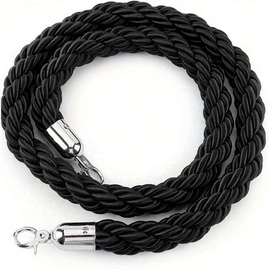 1.5M Twisted Queue Rope Barrier Post Stand Divider Crowd Control Stanchion For Clubs Hotel Bank Hospital (Black) - Black - View 1