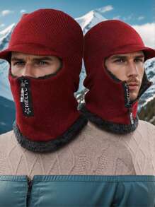 1Pc Casual Knitted Fabric Hat With Neck Warmer For Men, Winter Outdoor Riding Thick Fleece Balaclava Cap Beanie Fall Outfit - Multicolor - View 13