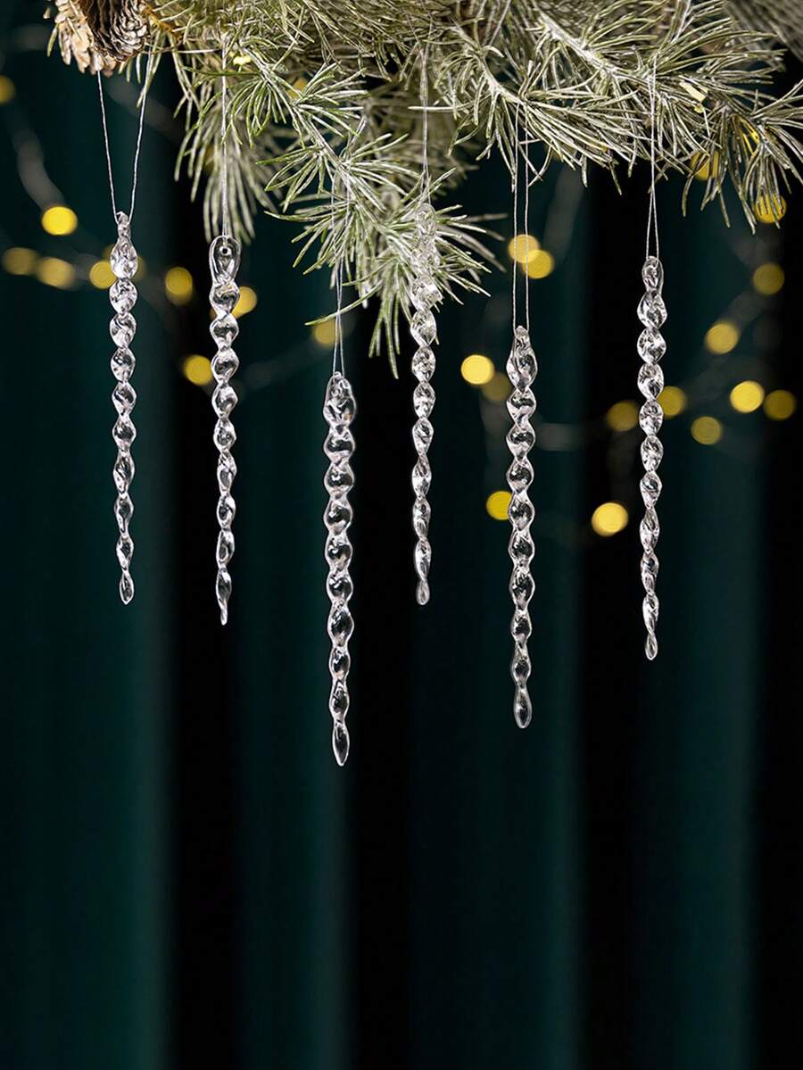 Conjunto de 6/12 pingentes de gelo transparentes para o Natal, pingentes de gelo de acrílico para o Natal, decorações para árvore de Natal, adereços para decoração de janelas em festas de fim de ano, artigos para casa, suprimentos para decoração de Natal, adequados para decoração de festas de casamento, aniversário e outras festas, adereços para criar uma atmosfera natalina, presente de Natal, decoração de Natal, decoração de quarto, decoração para casa - Multicolorido - Ver 1